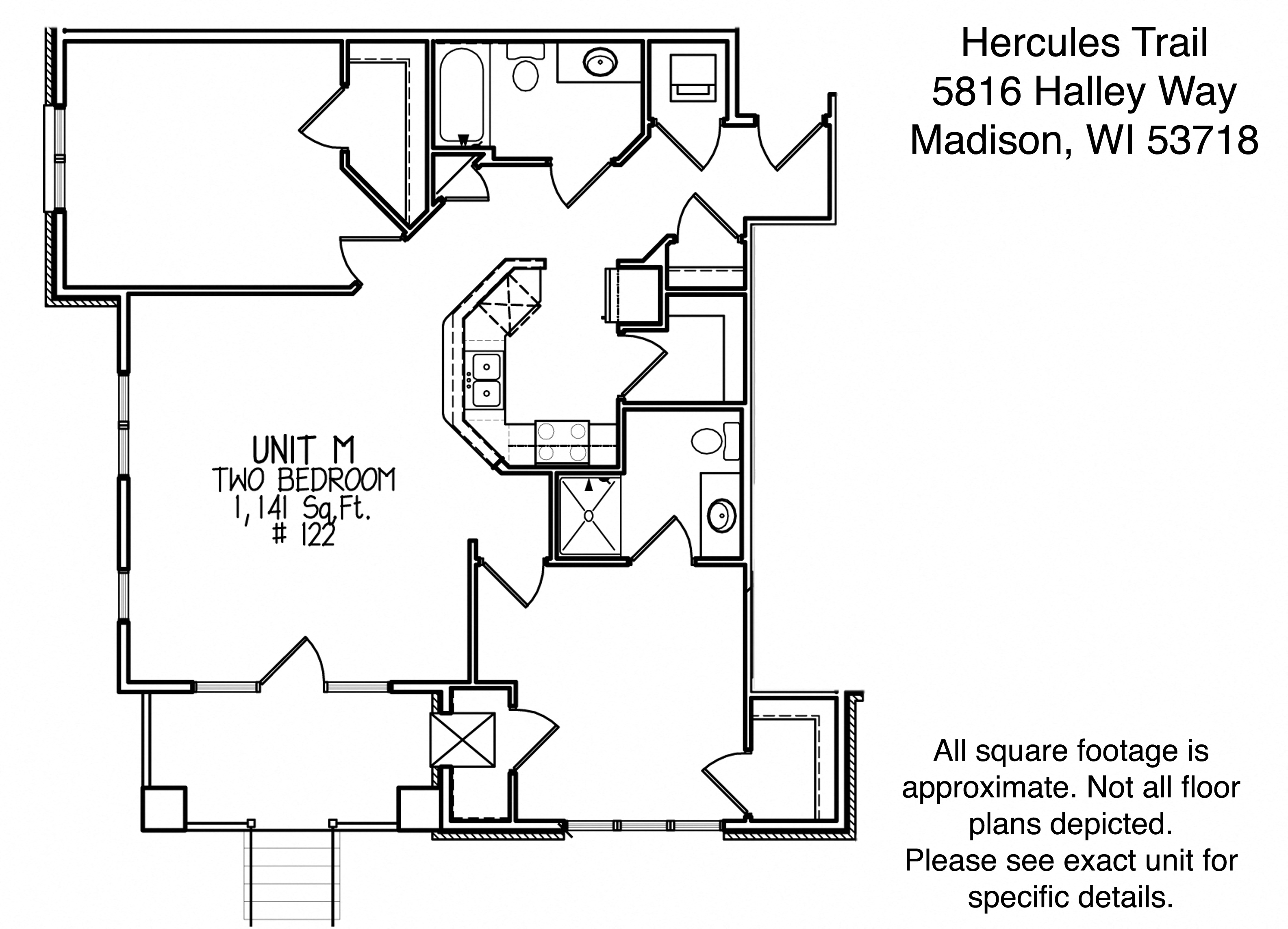 Floor plan for 2 beds, 2 baths, 1141 sqft
